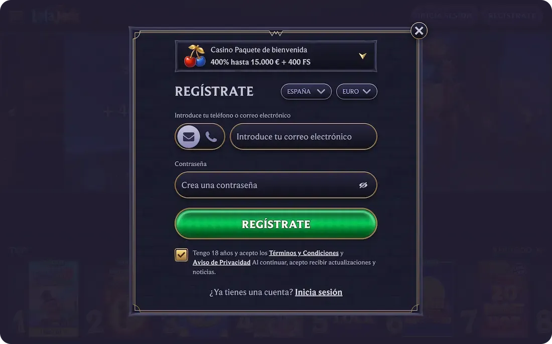 registro en el casino lolajack